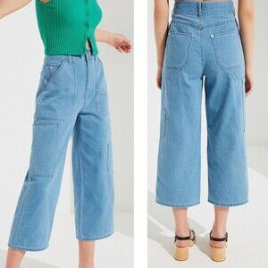 BDG Victoria Women Size 26 Striped Wide Leg Cropped Cargo Denim Carpenter Jeans